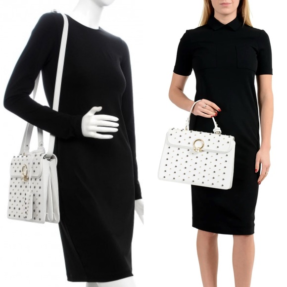 •••SOLD•••Retailed $3550 Versace Calfskin Studded DV Satchel White Bag - Picture 3 of 17